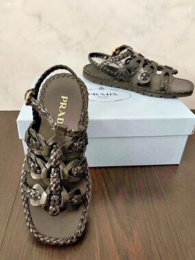Prada Intreccio Braided Woven Leather Sandals - Nero Black - EU 36 -NIB